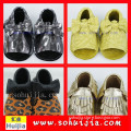 Custom Made beautiful color tassels and bow cow leather moccasins orthopedic sandals for baby